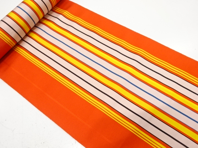 JAPANESE KIMONO / ANTIQUE BOLT FOR NAGOYA OBI / SILK / CHIKUZEN HAKATA  / SILK / WOVEN STRIPE